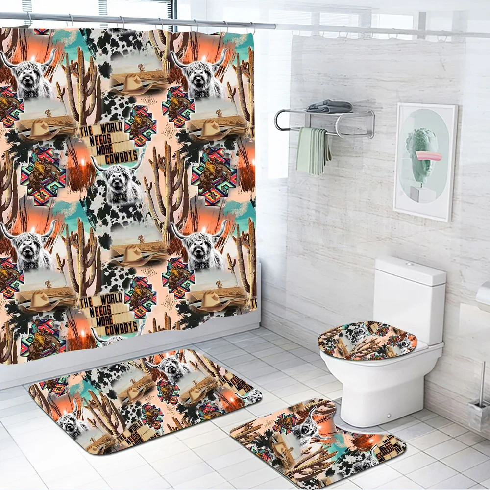 

Wholesale Custom Bathroom 4-piece Sunflower Cow Western Style Print Bathroom Set