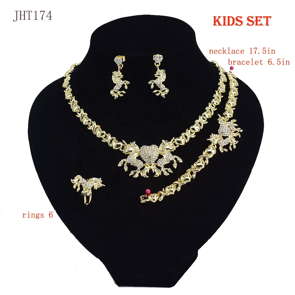 

JHT174 Wholesale kids jewelry set Girl gift jewelry Unicorn kids jewelry sets, 18k gold plated color