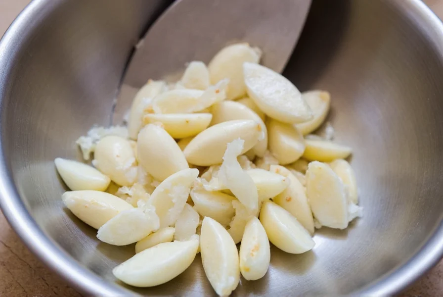 Step-by-step process of mincing four garlic cloves