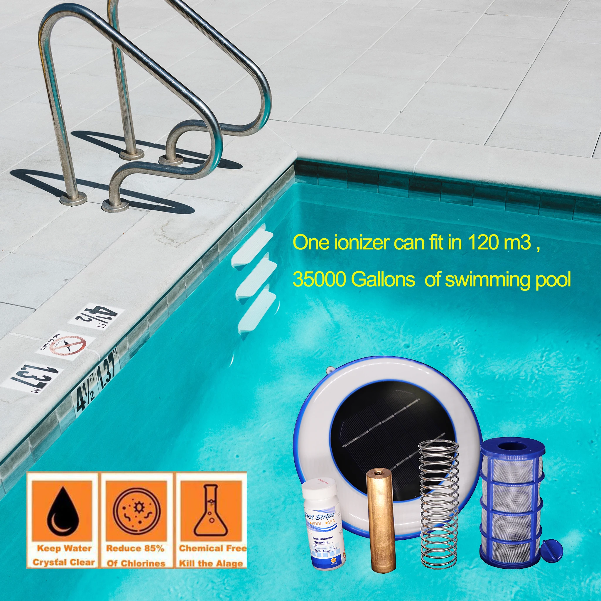 

2020 Newest Solar Swimming Pool Water Ionizer, White/oem