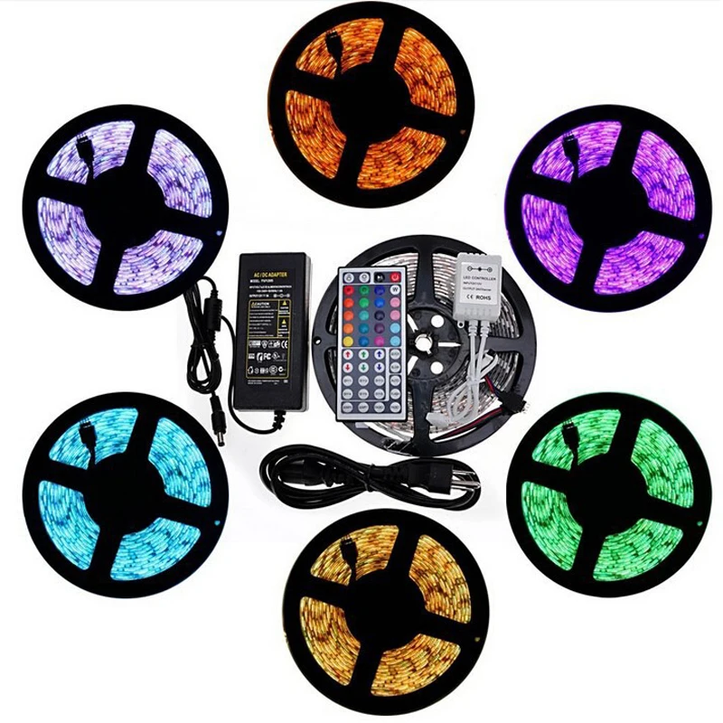 New full kit 5m roll multi color rgb led strip light remote control and power supply