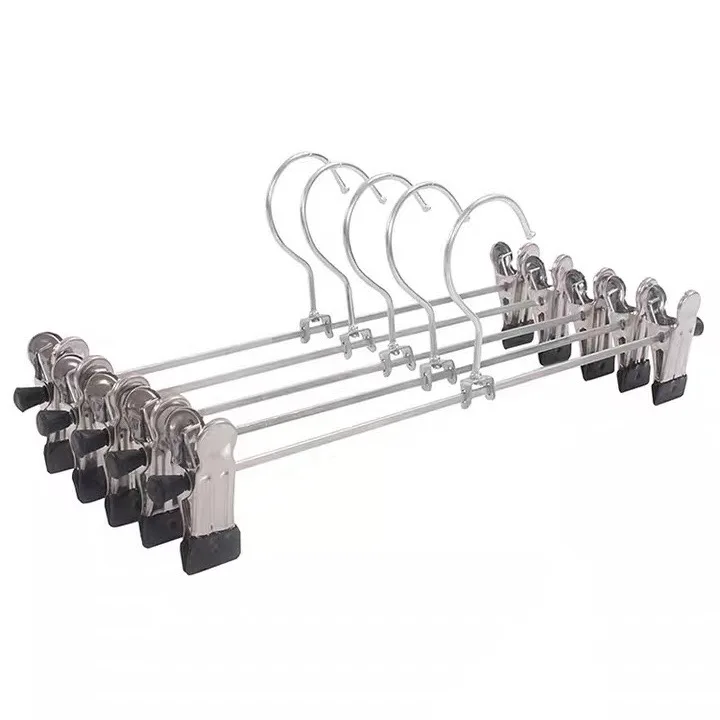 

Good Quality 35cm Chrome Trouser Skirt Hangers 10pcs Set Metal Clothes Hangers Stainless Steel Pant Clips Hanger