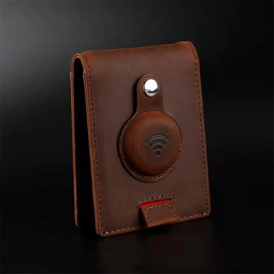 

Real Retro Leather Card Wallet With Money Clip Airtag Case Protective Cover For Apple Anti Lost Finder, Black , brown , etc .