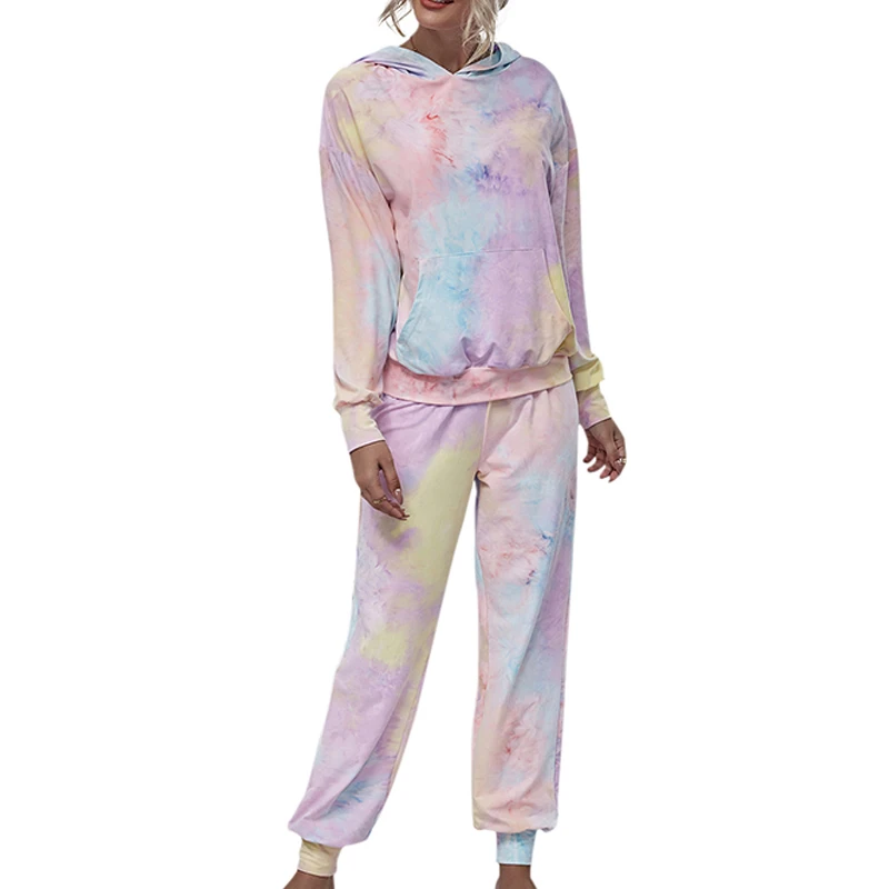 

Autumn women's hoodies o-neck ladies tie dye long sleeve casual hoodies set