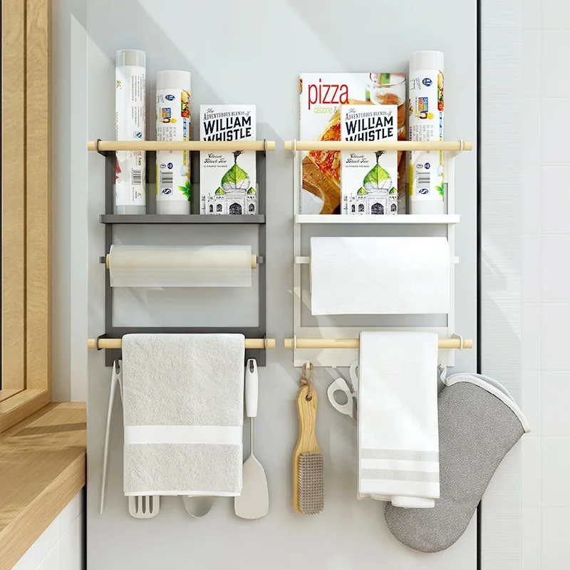 

Space-Saving refrigerator side magnetic kitchen metal holder storage rack