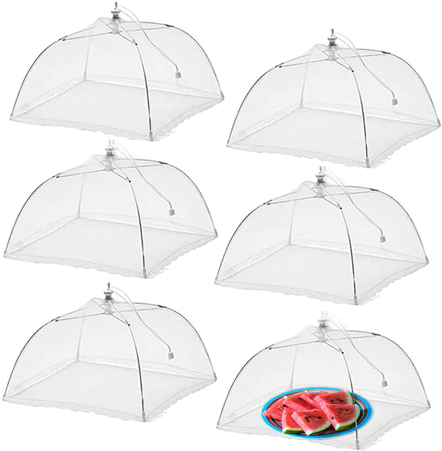 

Pop Up Mesh Food Tents Food Covers Umbrella Keep Out Flies Bugs Mosquitoes for Parties Picnics BBQ Reusable and Collapsible, White,pink,blue, brown and customized color