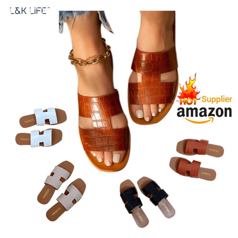 

2022 wholesale summer High quality fashion crocodile leather I shaped women's slippers