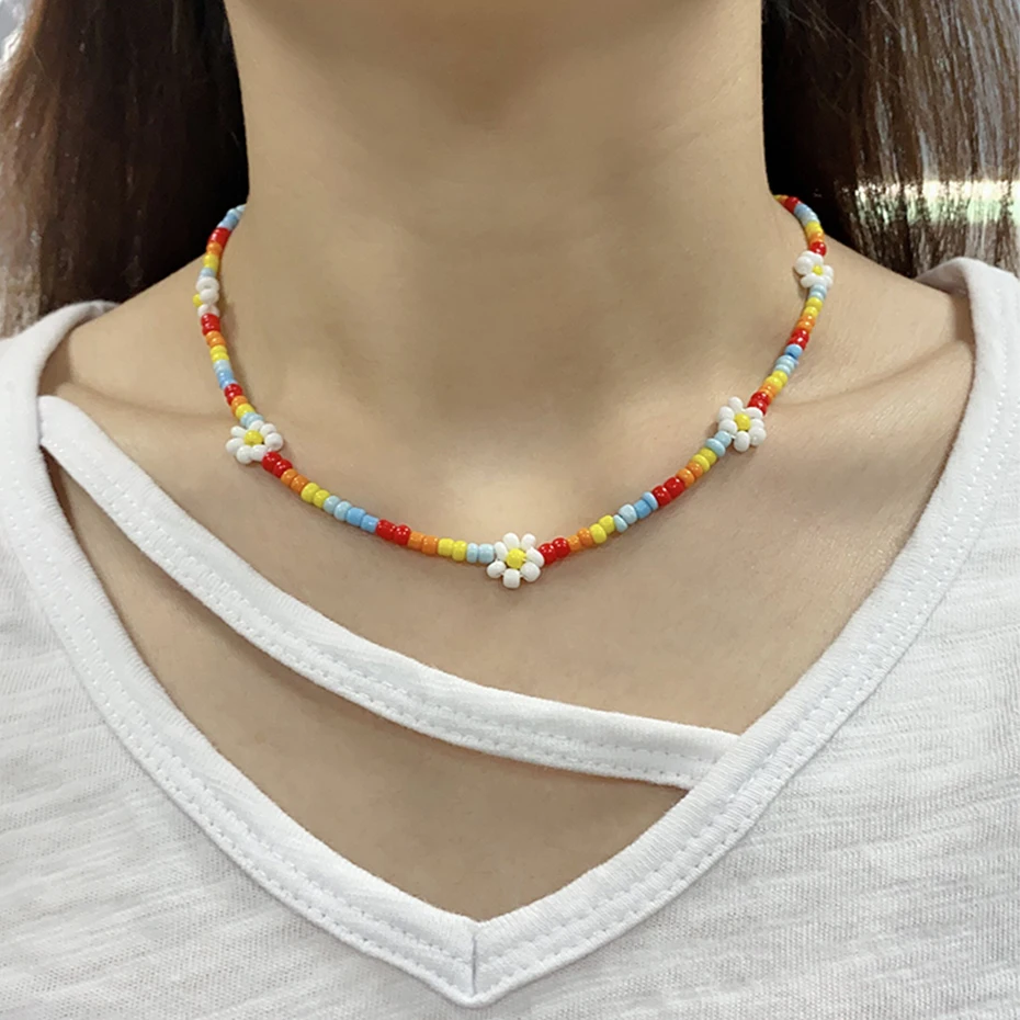 

Bohemian hand woven rice beads flowers multi-layer European and American creative fashion chain clavicle Necklace Jewelry, Refer to the detailed map