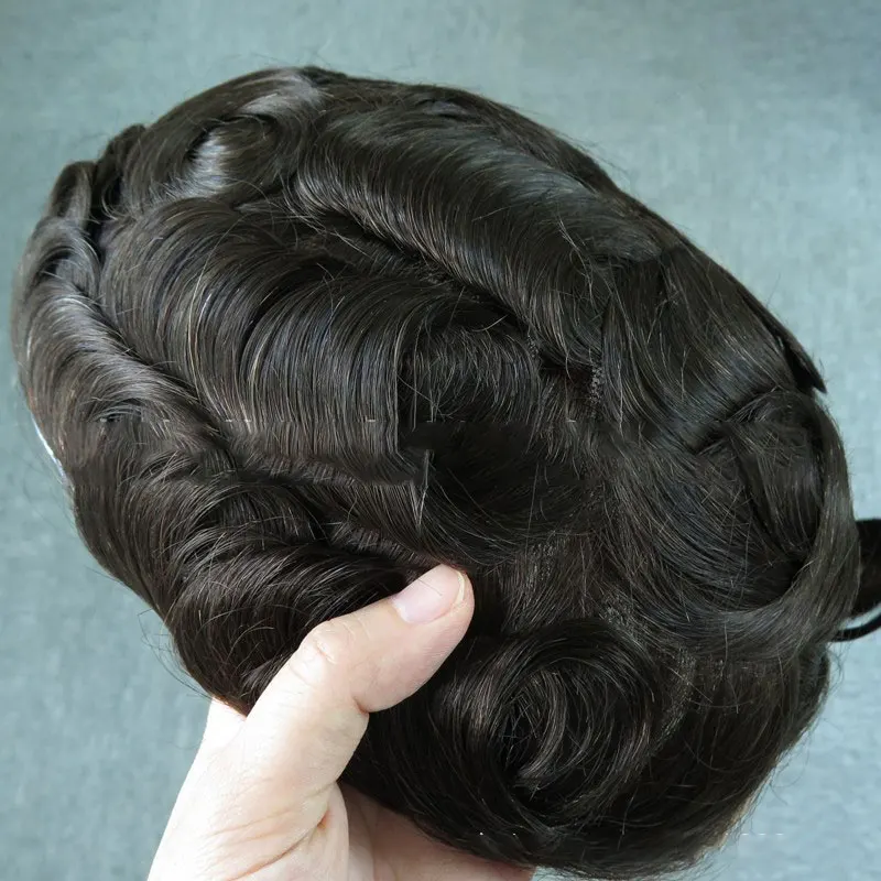 

Top Quality with PU Skin around Mens Wigs Remy Hair Replacement System Lace Front Toupee Human Hair Toupee 8x10