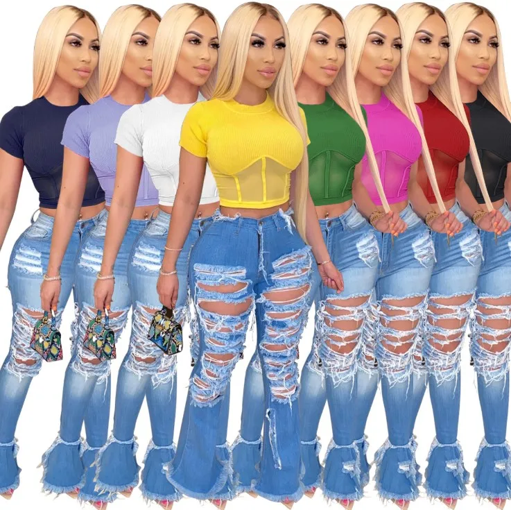 

GX0274 Fashion women clothing vendor sexy see through short sleeve tight ladies T-shirt women crop top 2020, Picture