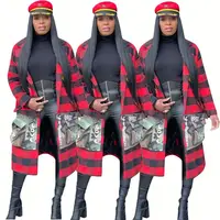 

9S04464 newest design checked camo patchwork pockets long womens clothing latest design 2020 fashion coat
