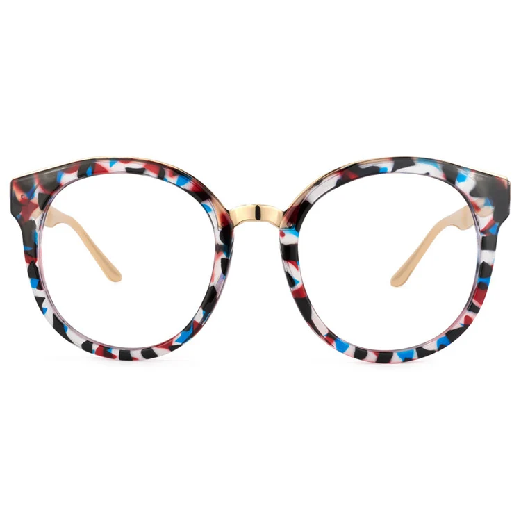 

Trendy Oversized TR90 Metal Multi Floral Colors French Round Eyeglasses Injection Rainbow Eyeglass Frames, 2 colors