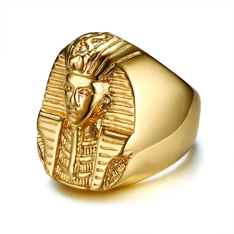 

Gold Color Mysterious Ancient Egyptian Pharaoh Ring Rock Punk Stainless Steel Men's Signet Bling Ring Men Finger Jewelry