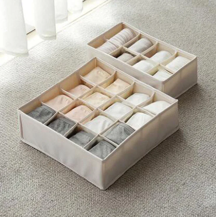 

Foldable Oxford Cloth Bra Socks Underwear Organizers With Divided, Rice white