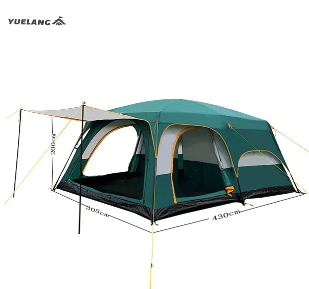 

Outdoor camping 2 bedroom Luxury large space waterproof double layer 8-12 person family tent, Green