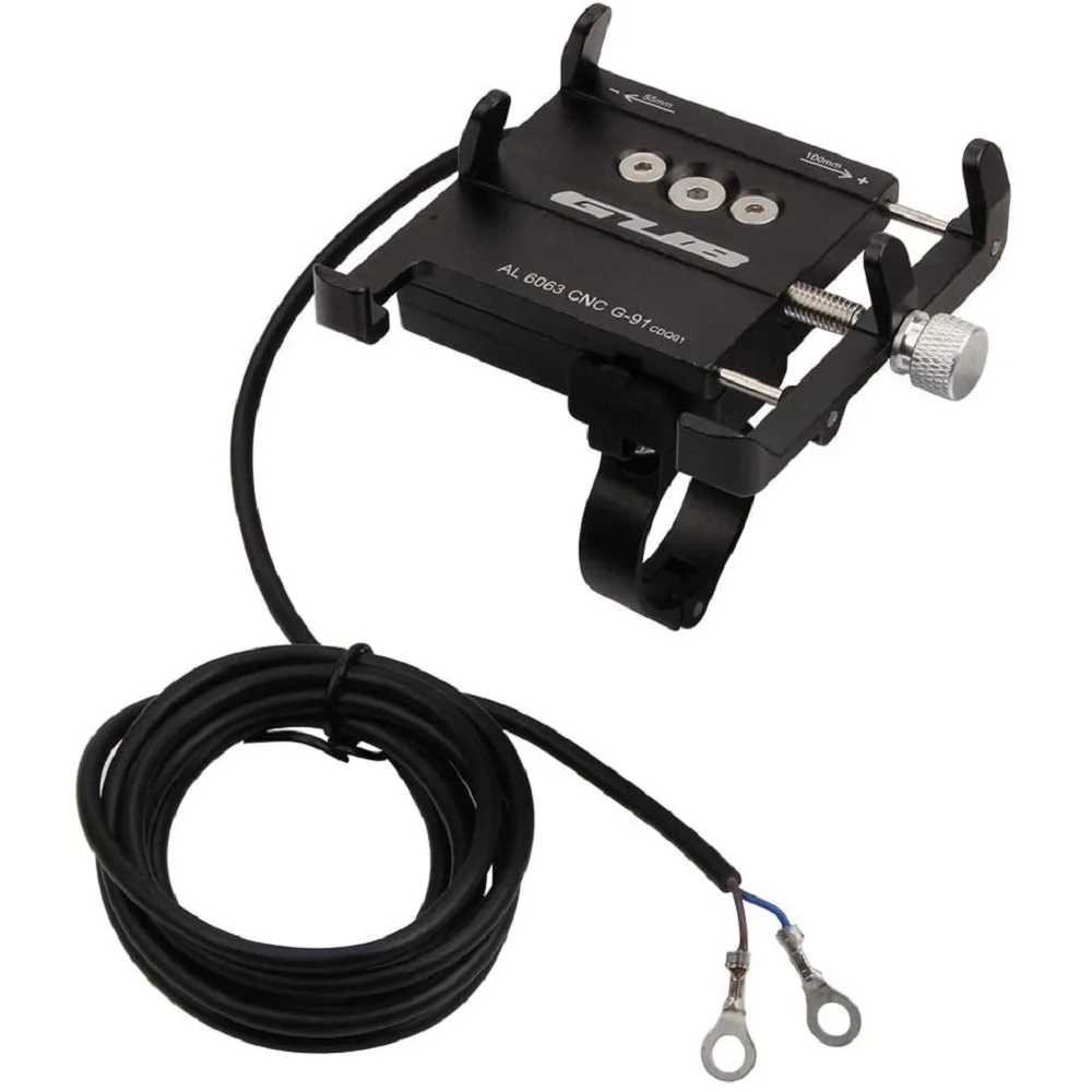 

GUB G91 G-91 Aluminum Electric Bicycle Motorcycle Handlebar/Mirror Bar Mount Phone Holder with USB Charger 5V/2.5A, Black