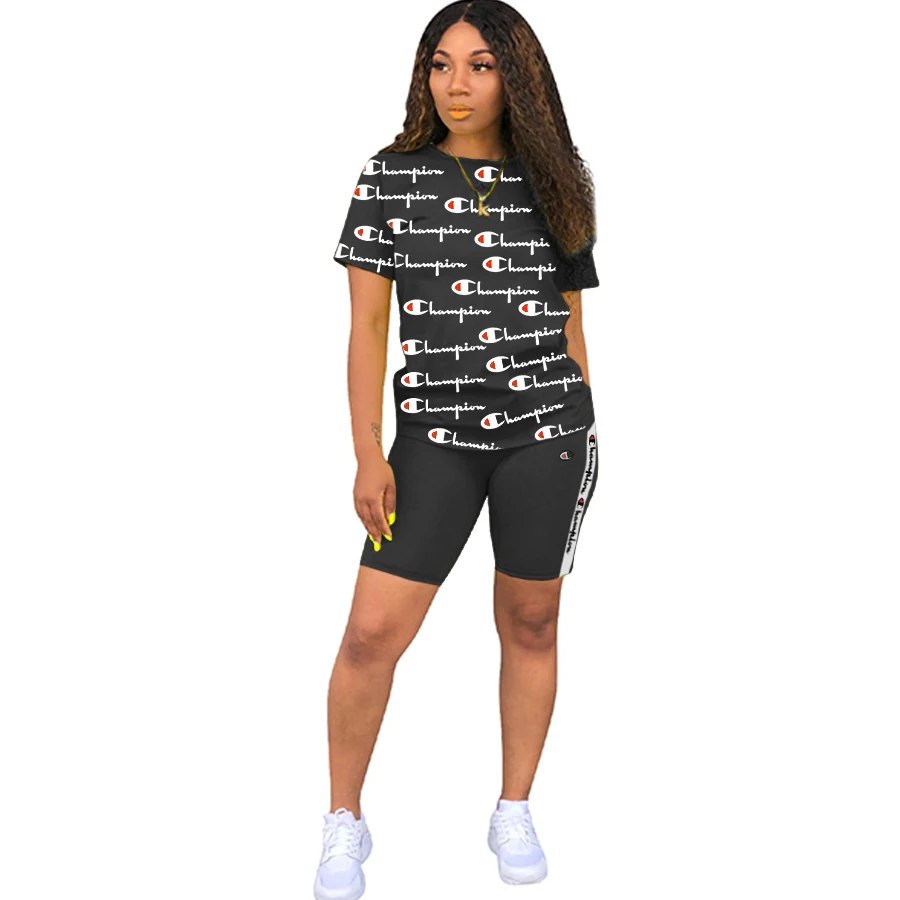 

NO MOQ Multiple Colour Women Casual Plus Size Two Piece Short Set Printed Short Sleeve Sports Suit, As picture