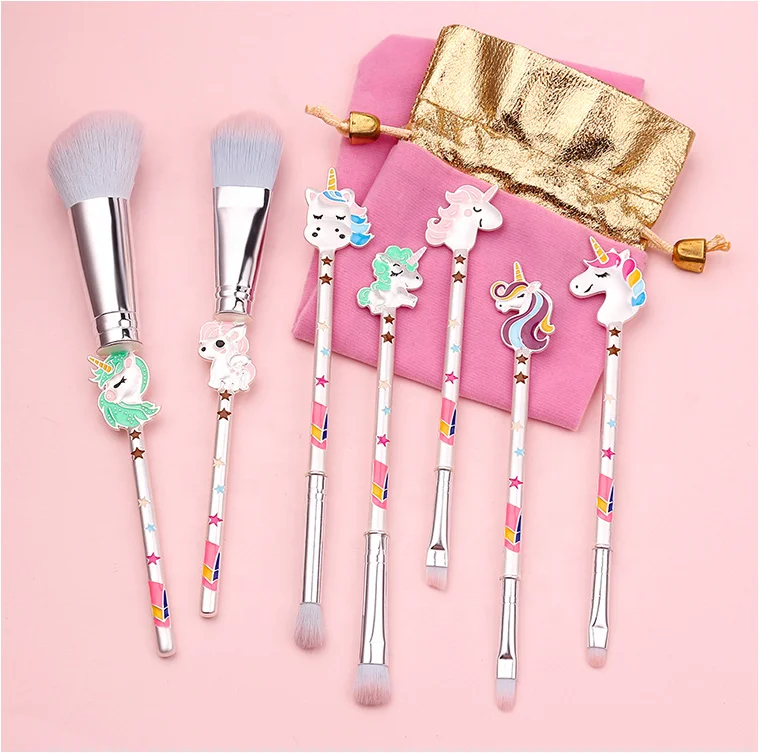 

7 Pcs Unicorn Makeup Brush Metal Kawaii Fairy Makeup Brush Set Eyeshadow Blusher Foundation Highlight Concealer Brochas