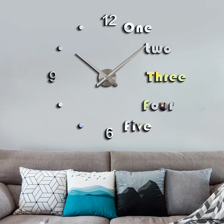 Acrylique Horloge 3d Argent Miroir Horloge Murale Grande Taille Créative Mur Décoratif Bricolage Grande Horloge Murale