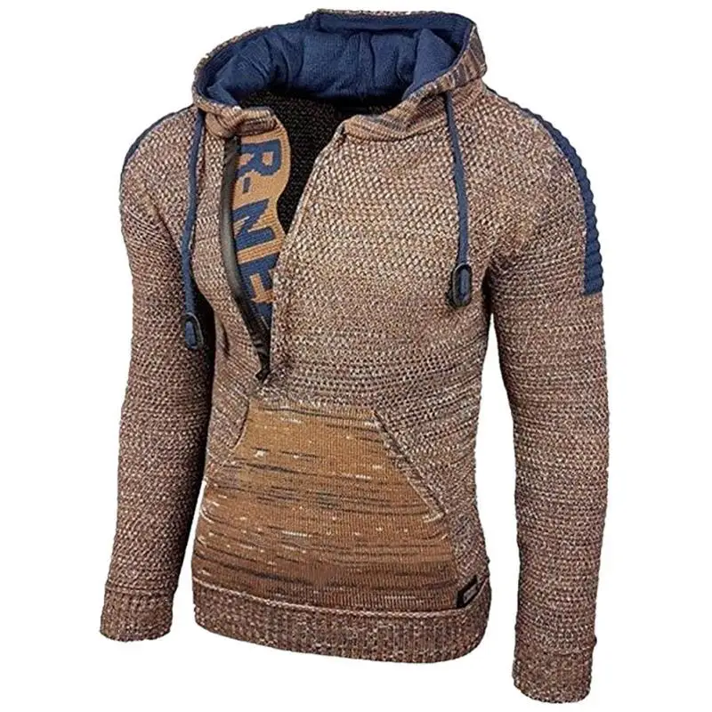 

Wholesale new fashion winter mixed color sweater casual hooded long-sleeved knit men sweater pullover