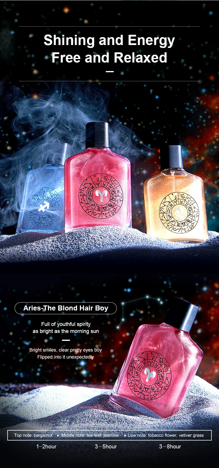 Manufacturer Wholesale Designer Firmament Star Galaxy  Qiucksand Gold 12 Constellation Mens Perfume