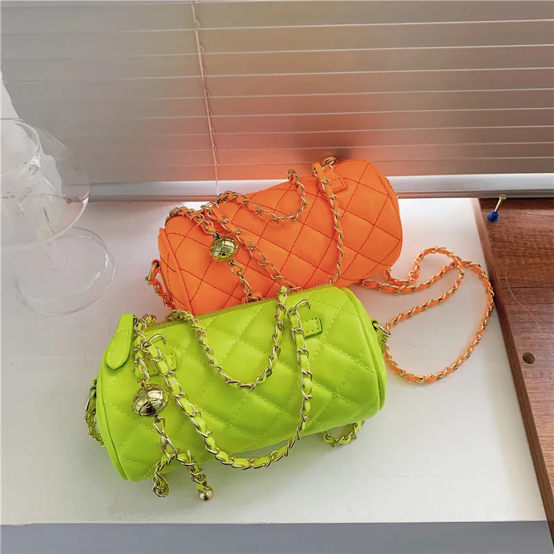 

Unique Quilted Neon Roll Handbag 2021 Summer Trendy Cute Women Ladies Bag