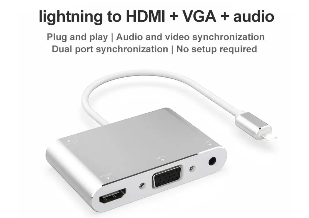 Lightning To H-d-m-i + Vga +  Audio Adapter For Iphone,Ipad,Ipod - Buy  Lightning To H-d-m-i Vga  Audio,Lightning To  Audio Adapter, Lightning Digital Adapter Product on 