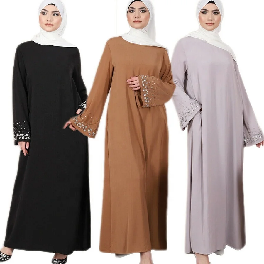 

Ramadan Abaya Women Muslim long dress Dubai beads kaftan Islamic Party Abaya, Black, gray, brown