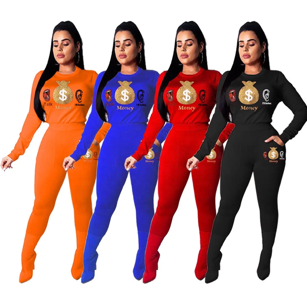 

MT68-1033 Sports and leisure long two-piece suit with bronzing pattern