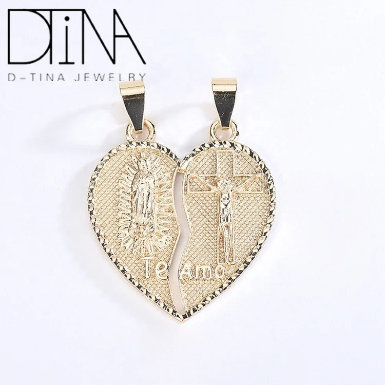 

DTINA Religious Jewellery Virgin and Jesus Love Pendant 18k Gold Plated Pendant, 18 k gold