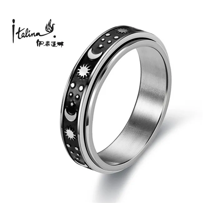 

YR10053 Stainless Steel Black Spinner Ring Women Men Stainless Steel Rings Anti Stress Anxiety Rings, Gold color+steel color