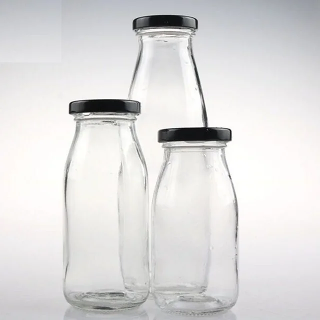 200ml custom cheap clear glass milk bottle with color printing