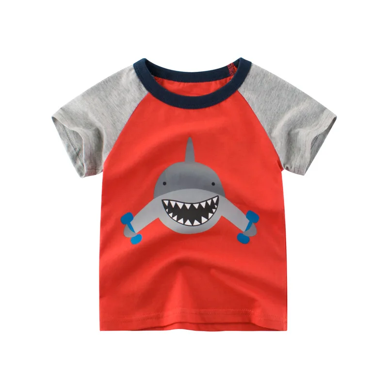 

Summer kids cartoon shark print short-sleeved T-shirt