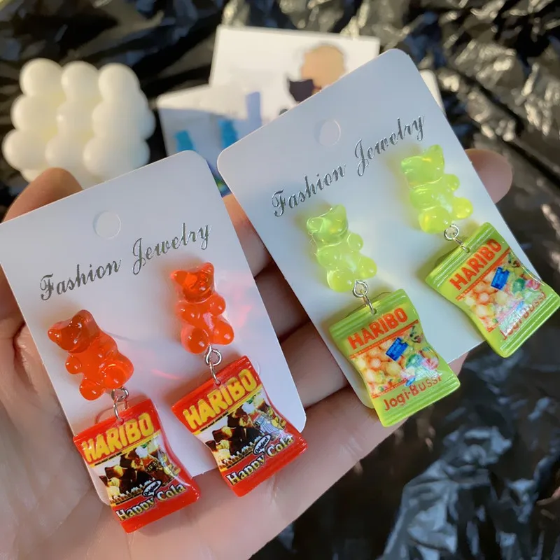 

Creative Fashion Design Girls Resin Gummy Bear Drop Earrings Cute Colorful Candy Kids Earrings