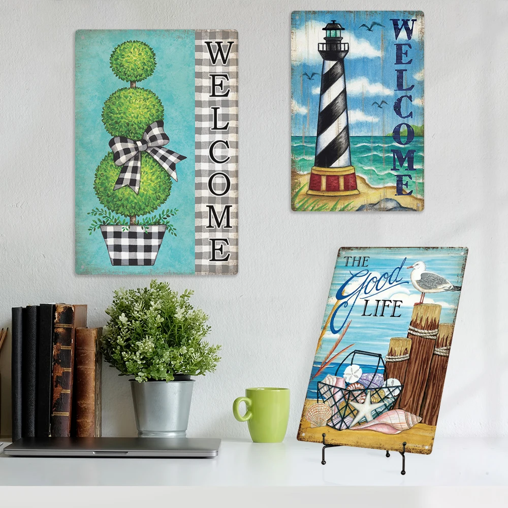 Welcome Various Scenes Metal Poster Retro Sign Vintage Tin Signs Home Garden Door Decor