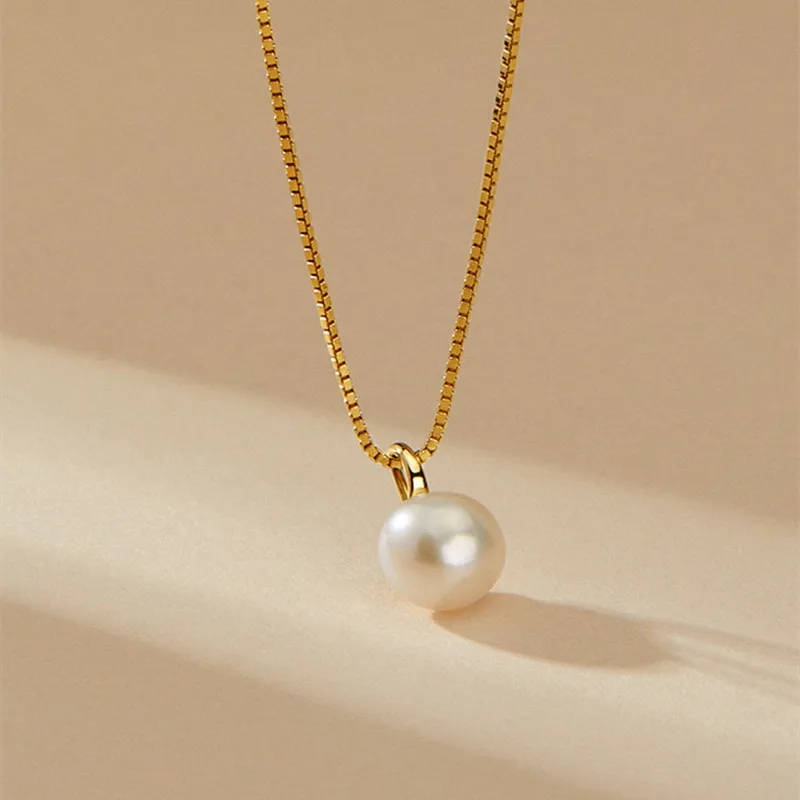 

Collar Round Pearl Bead Necklace Elegant 18K Gold Plated S925 Silver Pearl Choker Necklace