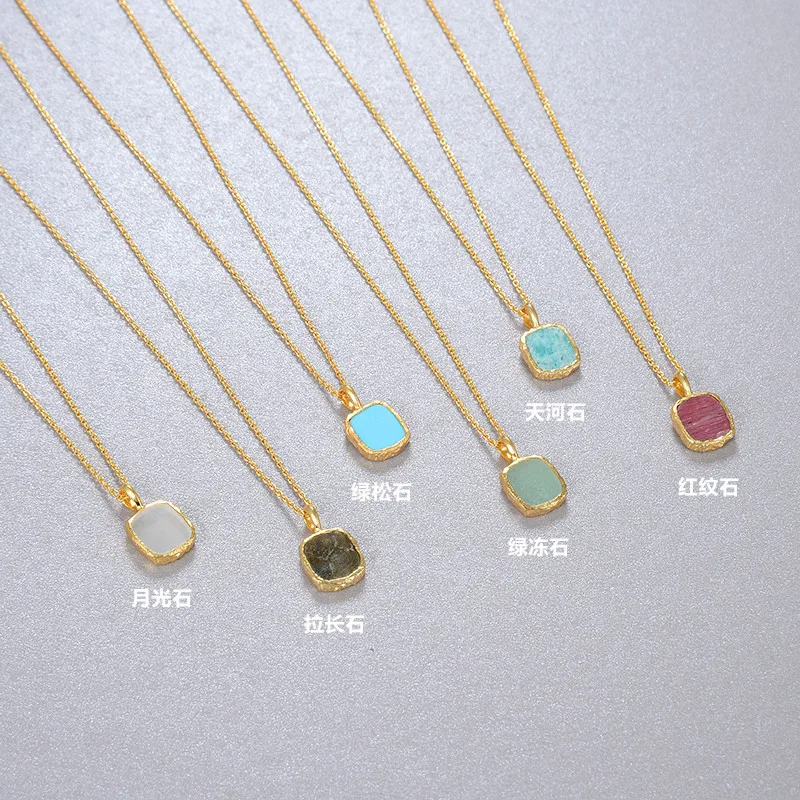 

Fashion natural Opal stone necklac 925 Sterling Silver 18K Gold Plated Fashion Gemstone Pendant S925 silver Necklace