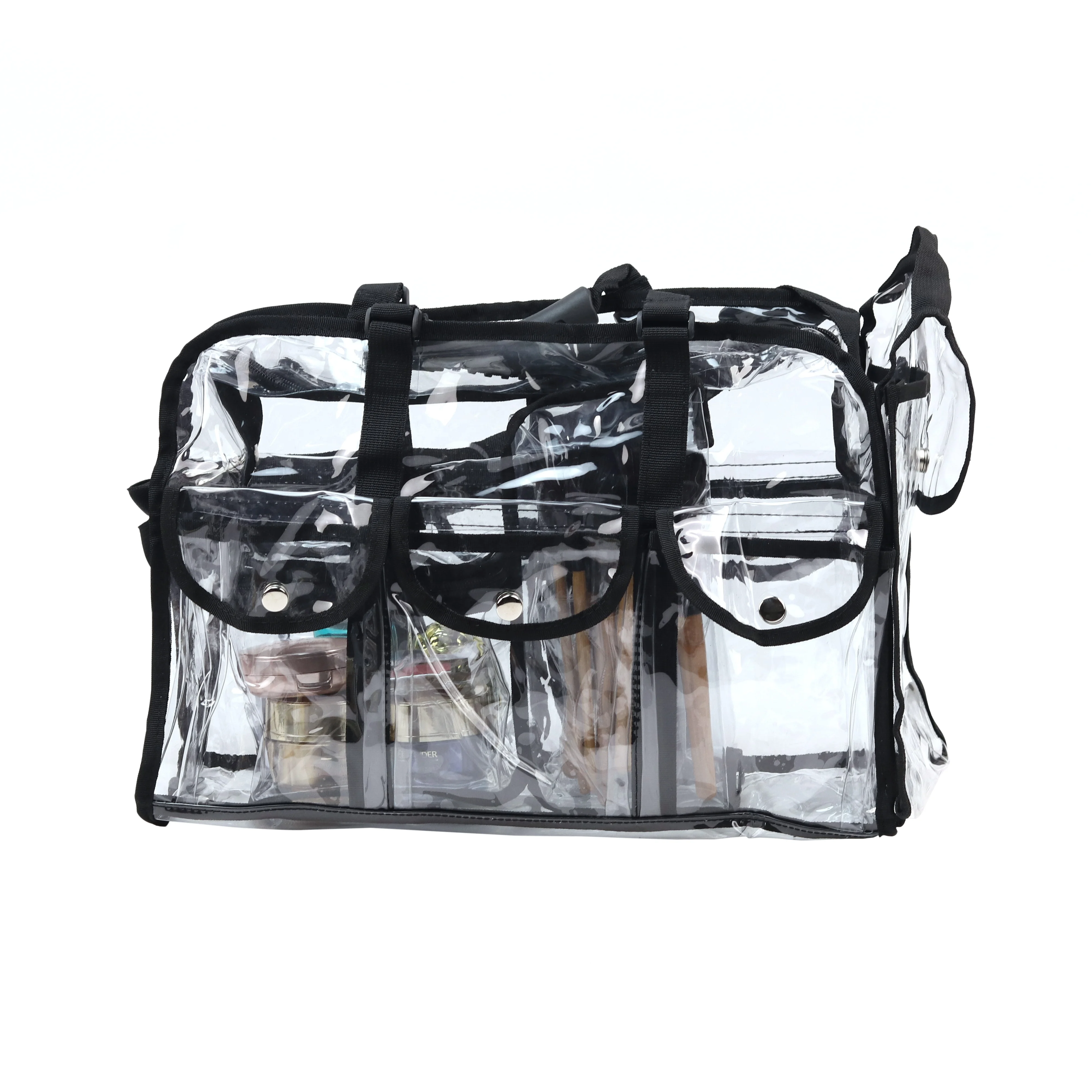 

Travel Foldable Cosmetic Makeup Pouch Tote Bag Free Shipping Clear Plastic with Handle Zipper for Makeup Artist or Students Boya
