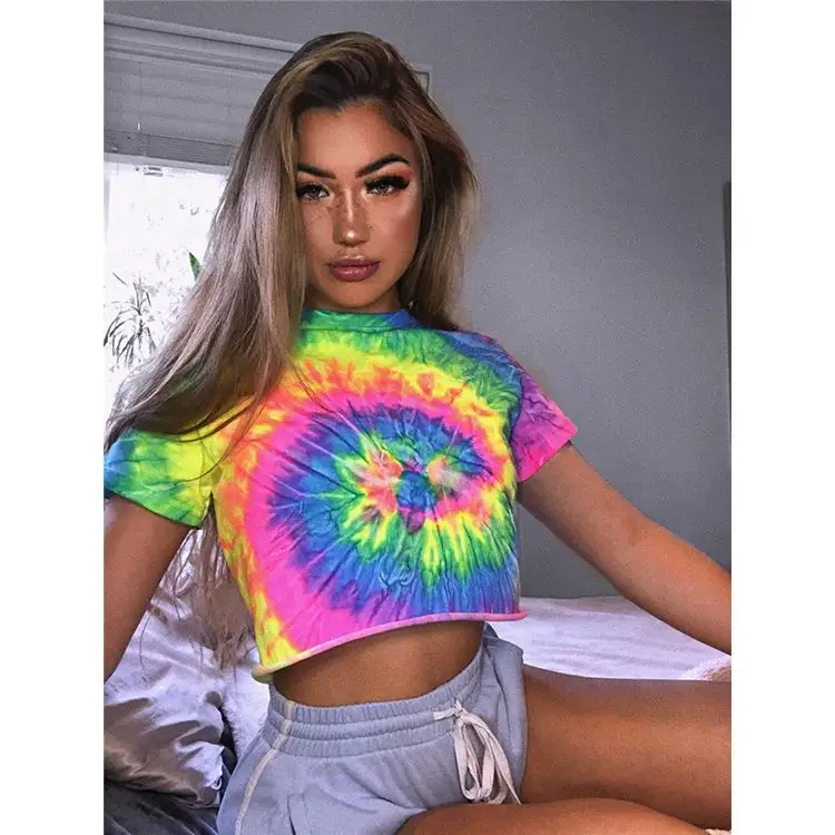 

Women Spring Top Summer Floral Tie Dye T shirt Top, Customized color