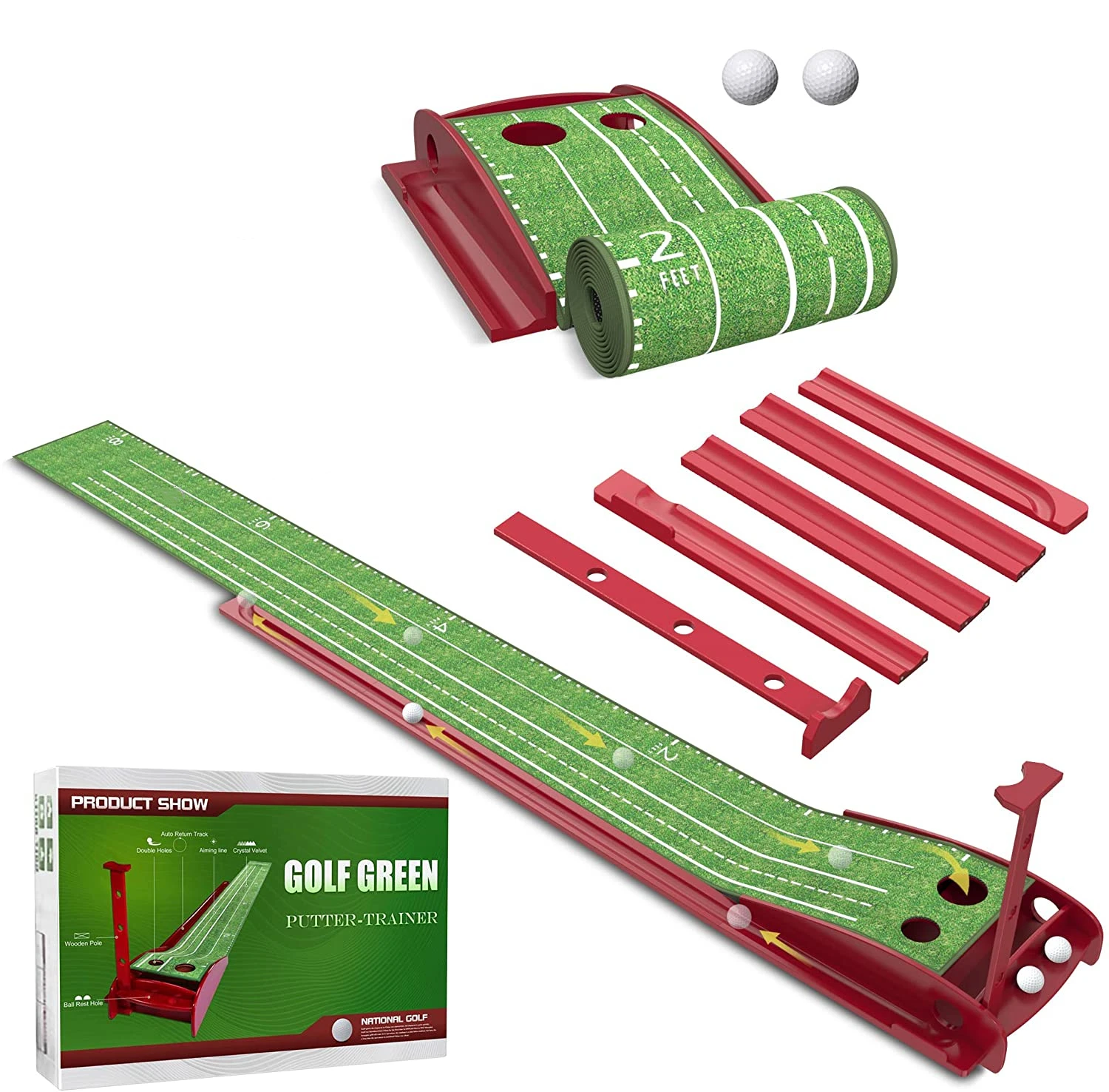 

Wood Golf Putting Green Mat with Auto Ball Return System Mini Golf Game Practice Equipment and Golf Gifts for Men