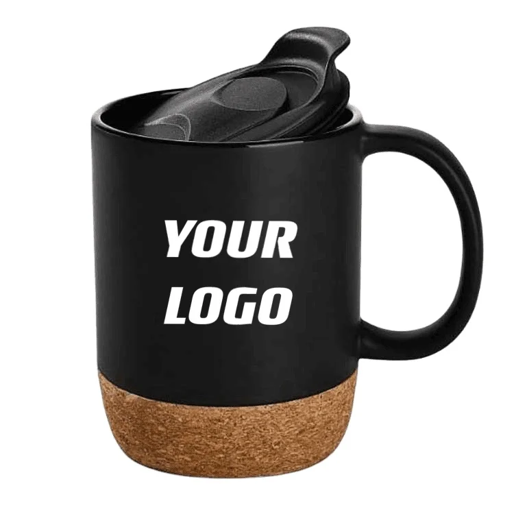 

wholesale customized large matte stoneware tea ceramic coffee mug with insulated cork bottom and lid, Customized colors acceptable