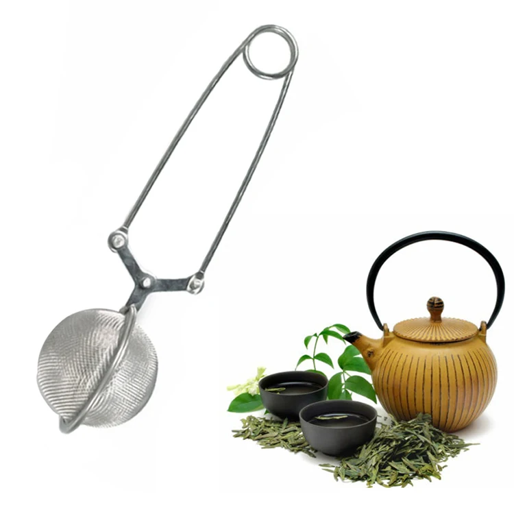 

Amazon New Design Stainless Steel Handle Mesh Tea Strainer Coffee Herb Spice Filter Tea Infuser Squeezer Locking Spoon Tea Ball
