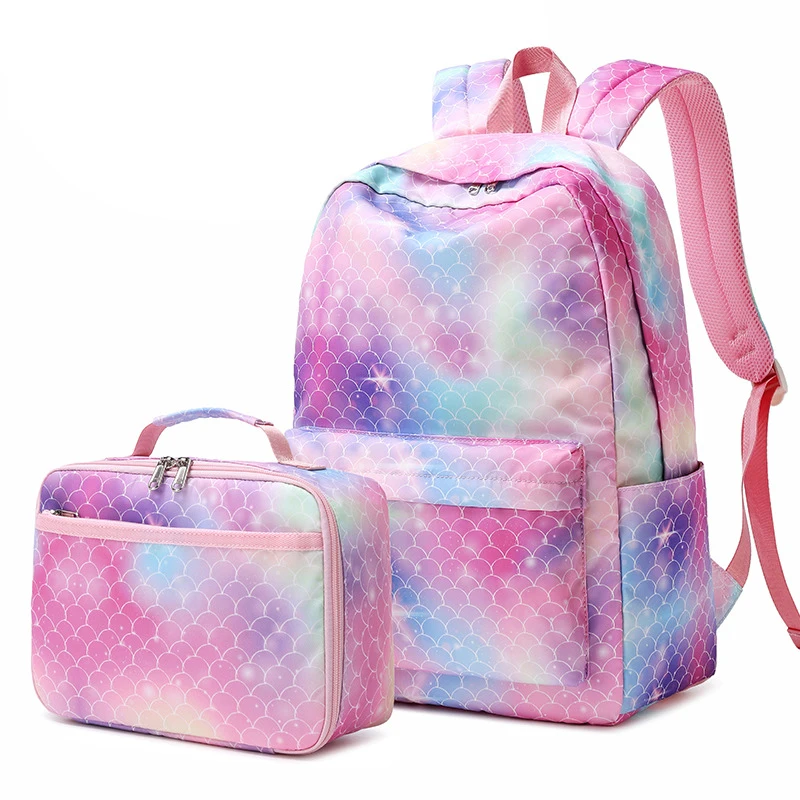 

New Design Colorful Gradient Waterproof 2 Pcs High School Student Backpack Girls School Bag Set, Customized color