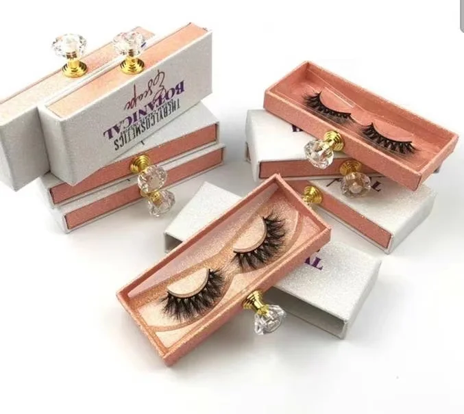 

Custom brand logo crystal handle eyelash box eyelash case 3D faux mink lashes wholesale private label Eyelash Packaging Box