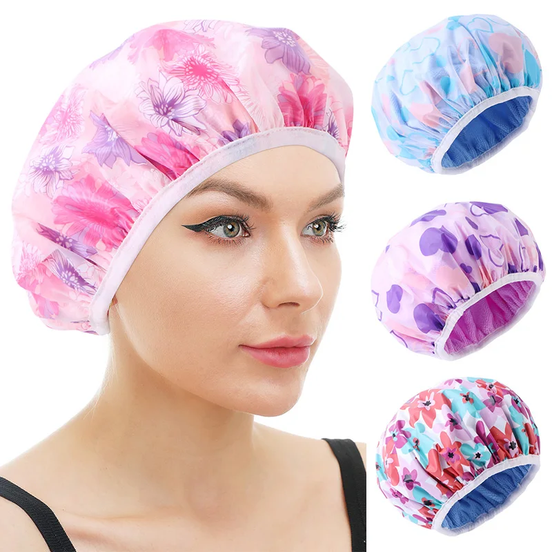 

Wholesale Soft Bonnet Hair Dryer Cap Reusable Terry Lined Hair Wrap Disposable Shower Cap Bonnets Fashion Double Layer Bonnet