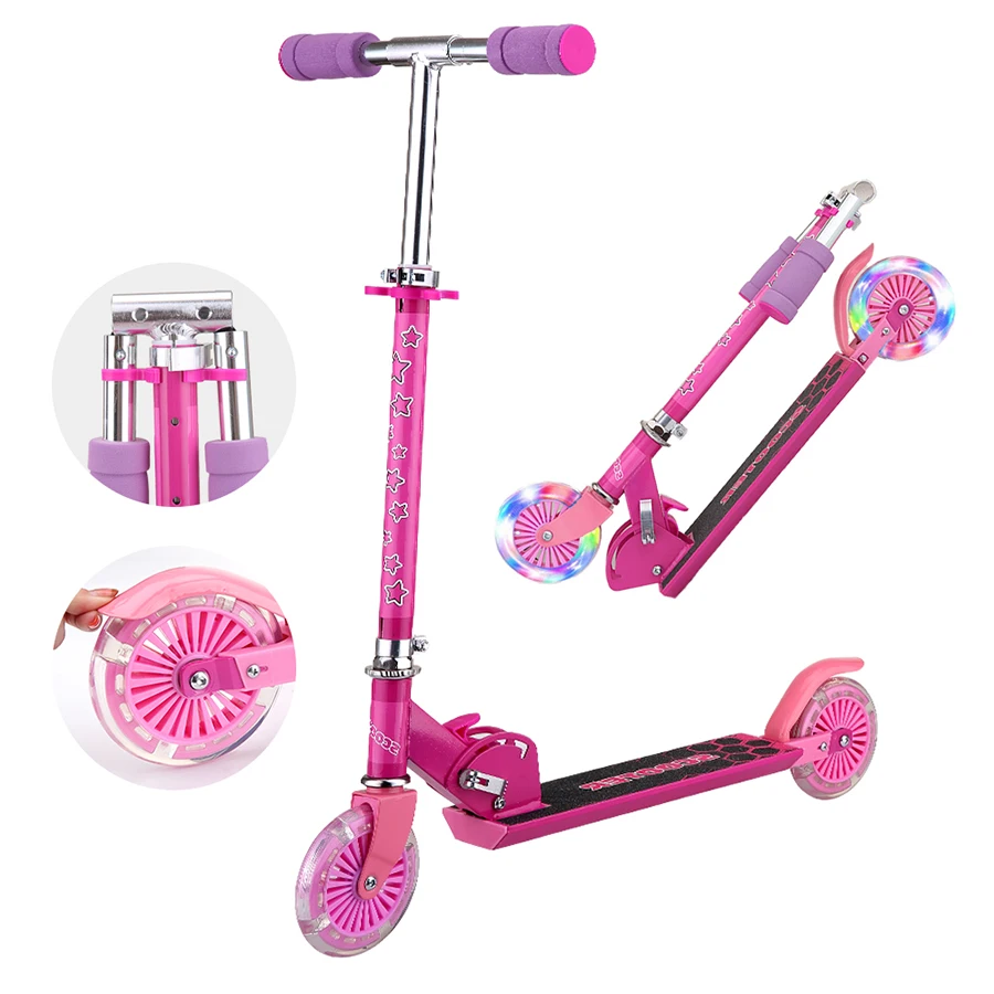 

Amazon hot 2 wheel with light cheap kids kick metal aluminum scooter 120mm wheels for teens foldable adjustable