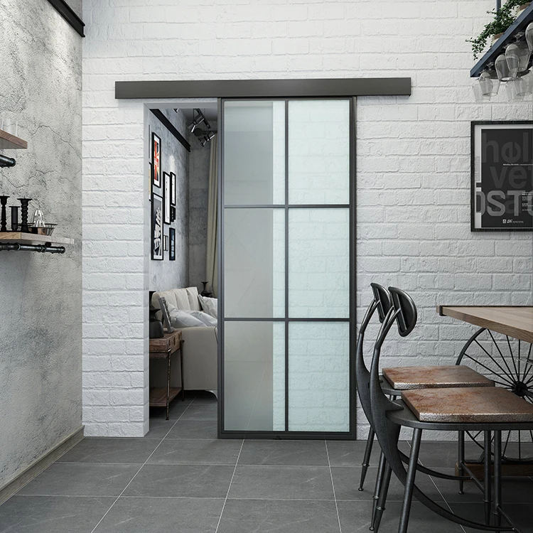 Customize French Black Frame Glass Partition Sliding Barn Door