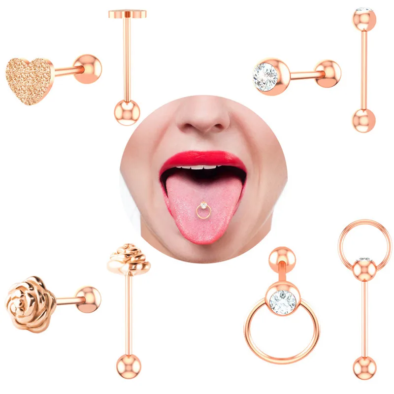 

Stainless Steel Plated Flower Heart Barbell Tongue Button Ring Bar Surgical Piercing Sexy Body Piercing New Fashion Jewelry