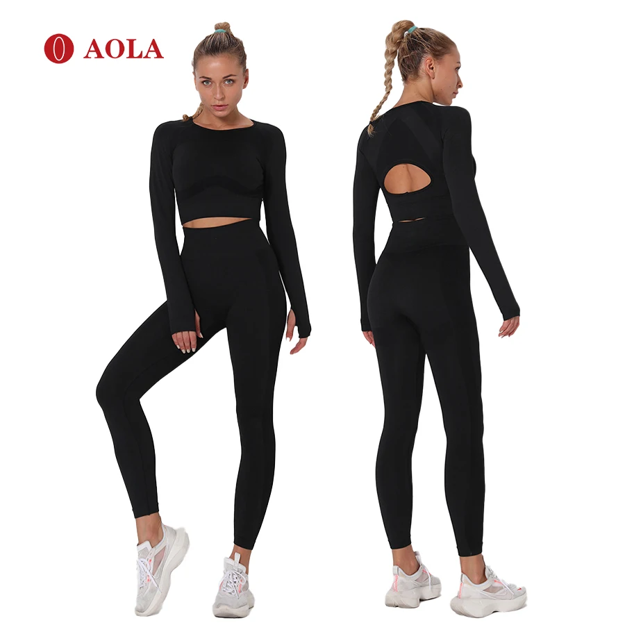 

AOLA Logo Clothing Sets New Quick-drying Fitness Bra Pant 2020 Active Wear Seamless Yoga Set Crop Activewear Sets For Women, Picture shows