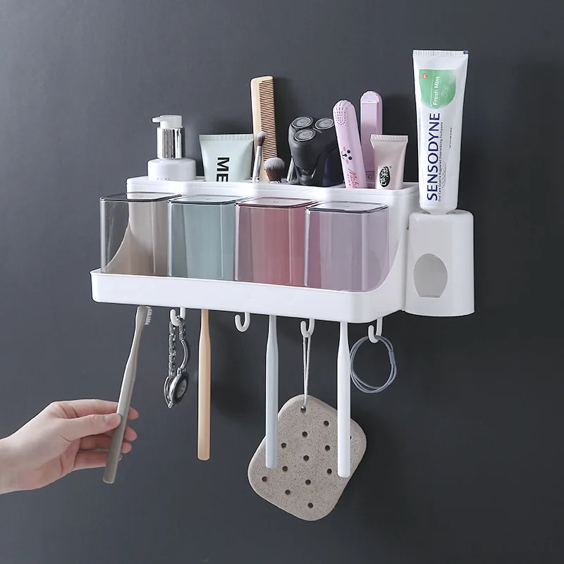 

With Automatic Toothpaste Dispenser, Wall Mounted Toothbrush Dispenser And Holder, Solid colors